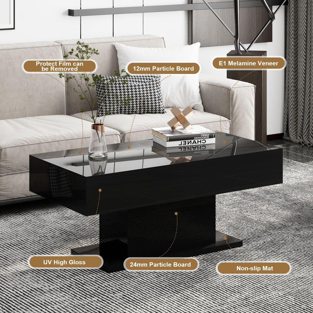 Wooden Coffee Table with 16 Colors LED Lights for Dining Room