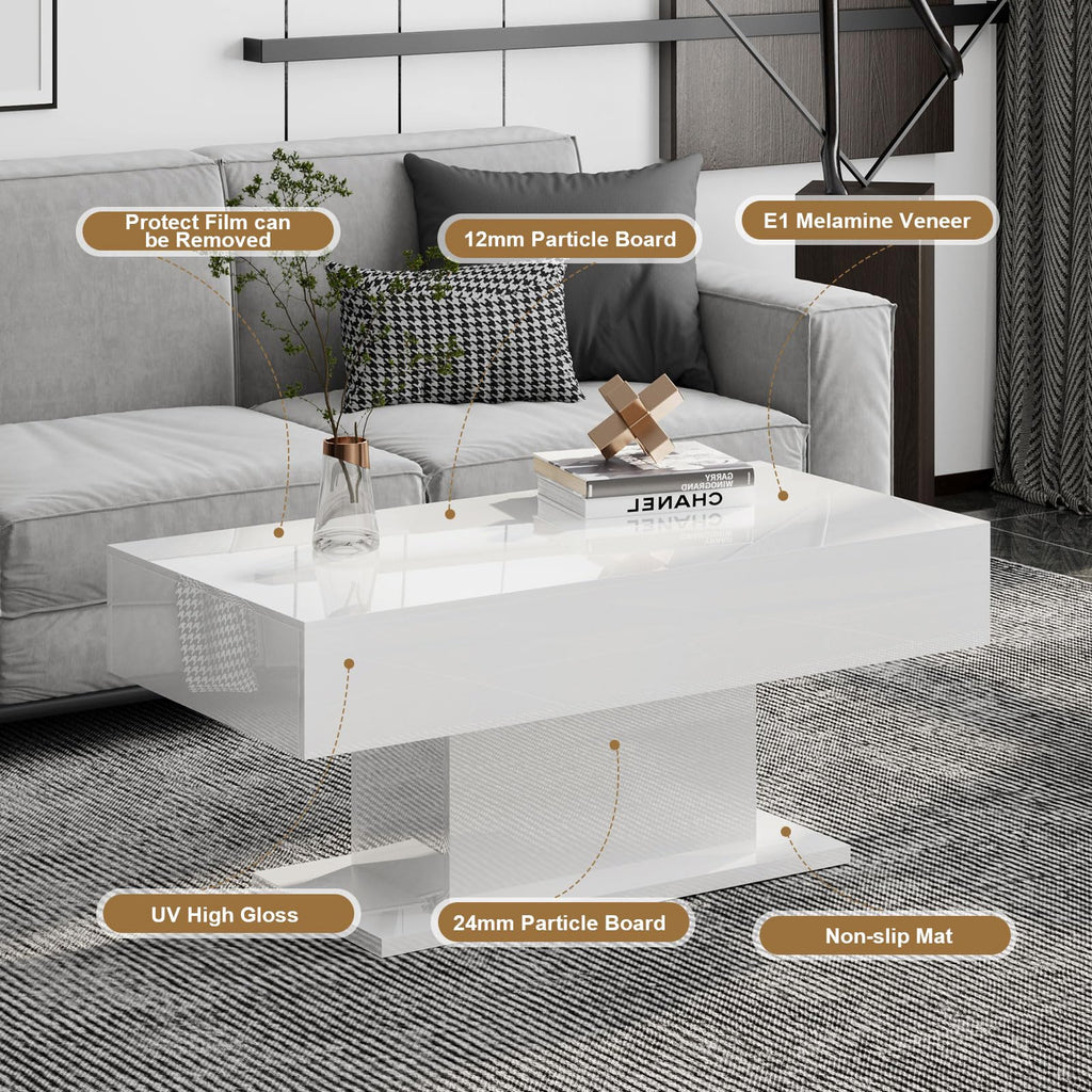 Wooden Coffee Table with 16 Colors LED Lights for Dining Room