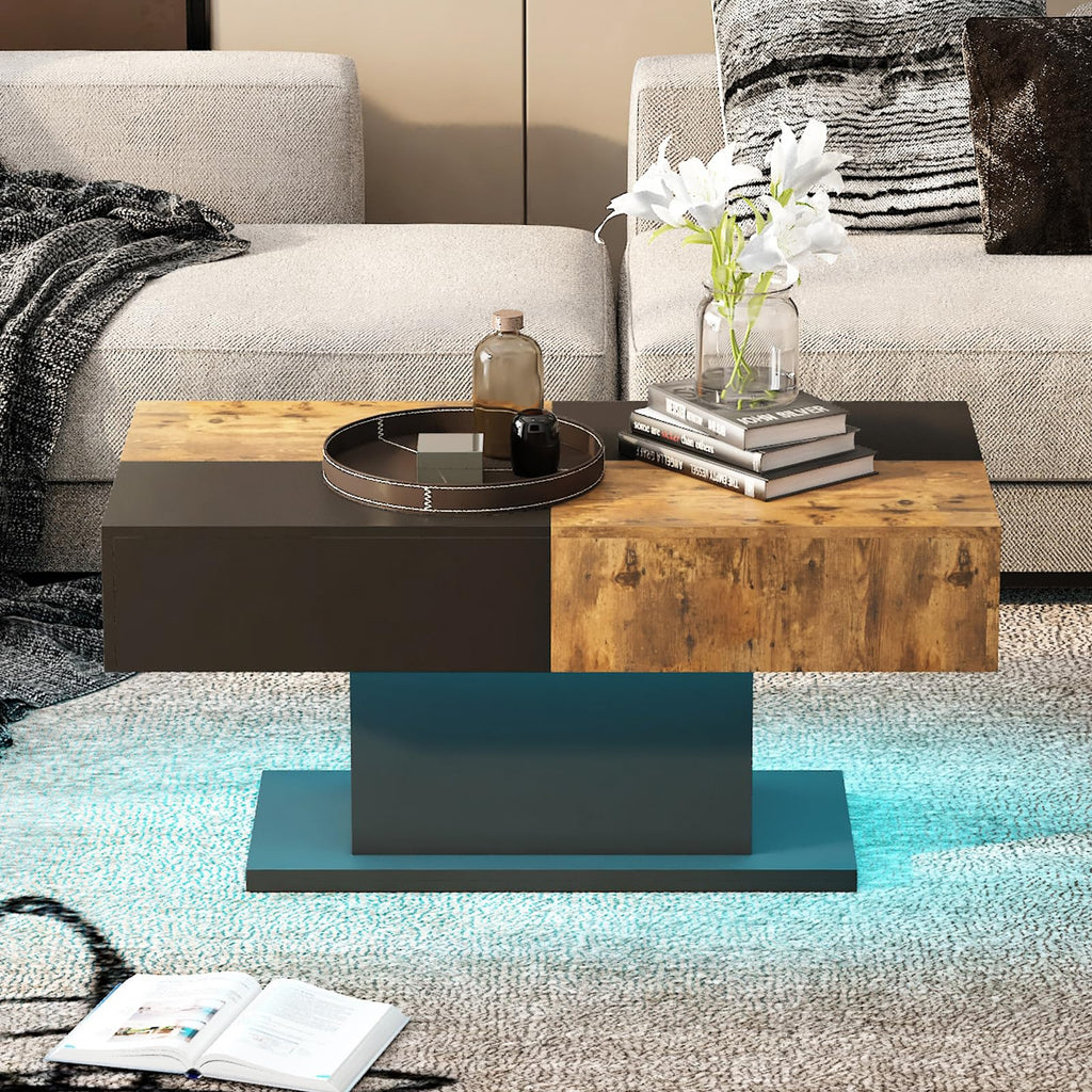 Wooden Coffee Table with 16 Colors LED Lights for Dining Room