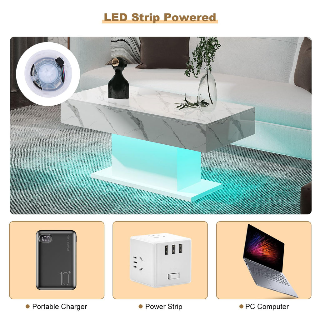 Wooden Coffee Table with 16 Colors LED Lights for Dining Room