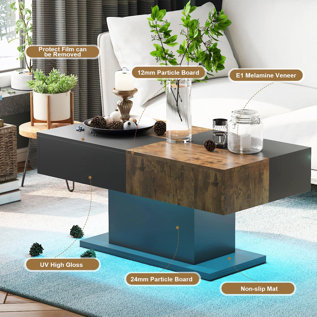 Wooden Coffee Table with 16 Colors LED Lights for Dining Room