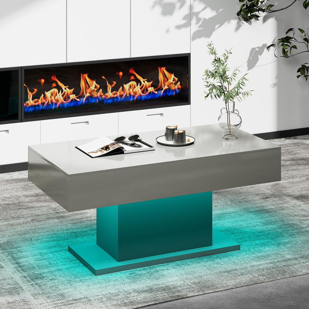 Wooden Coffee Table with 16 Colors LED Lights for Dining Room