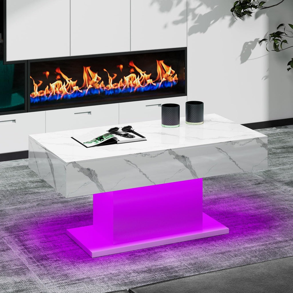 Wooden Coffee Table with 16 Colors LED Lights for Dining Room