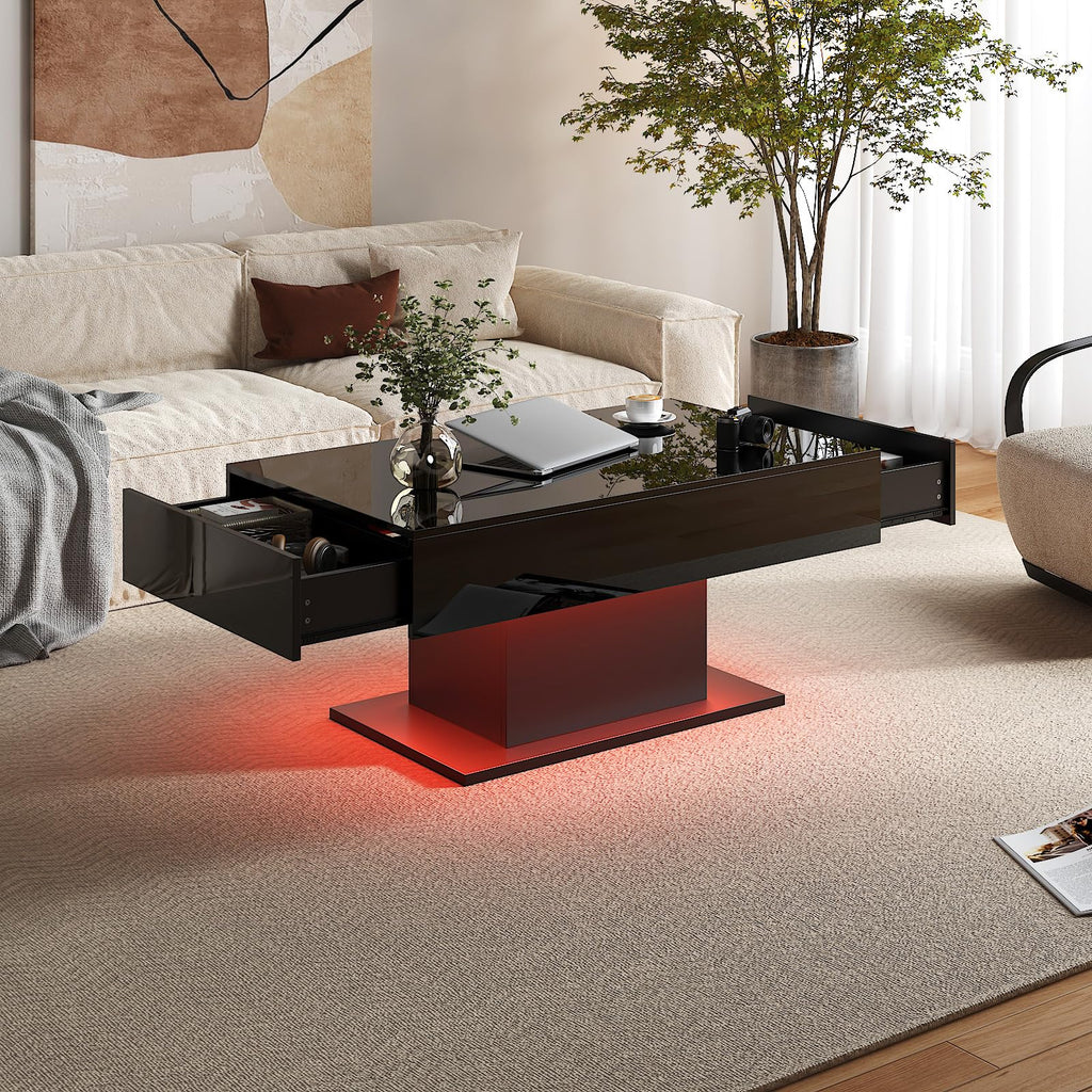 Wooden Coffee Table with 16 Colors LED Lights for Dining Room