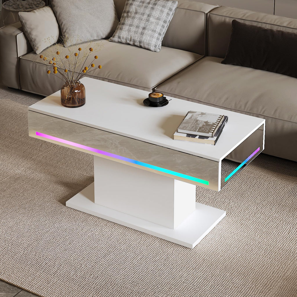 Wooden Coffee Table with 16 Colors LED Lights for Dining Room