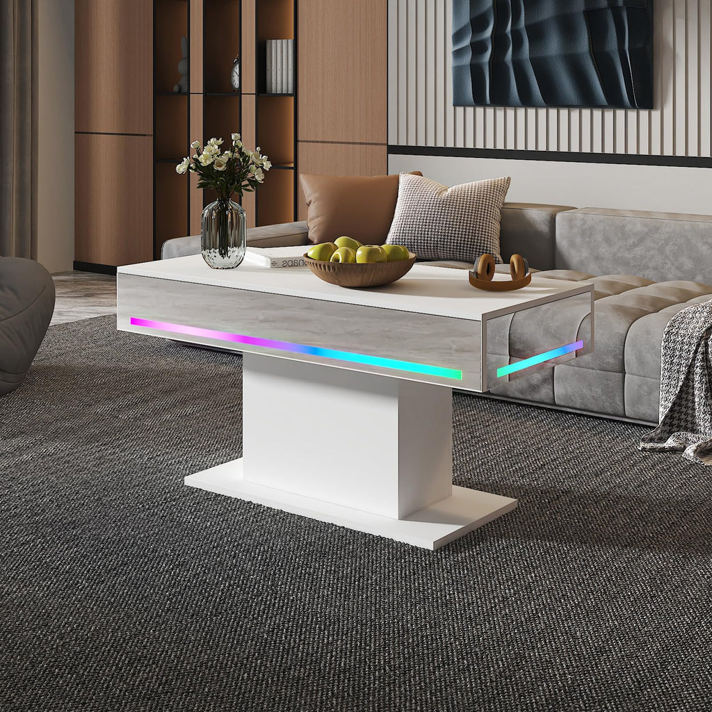 Wooden Coffee Table with 16 Colors LED Lights for Dining Room