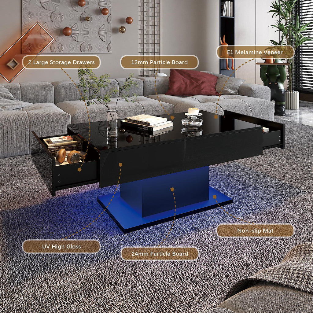 Wooden Coffee Table with 16 Colors LED Lights for Dining Room