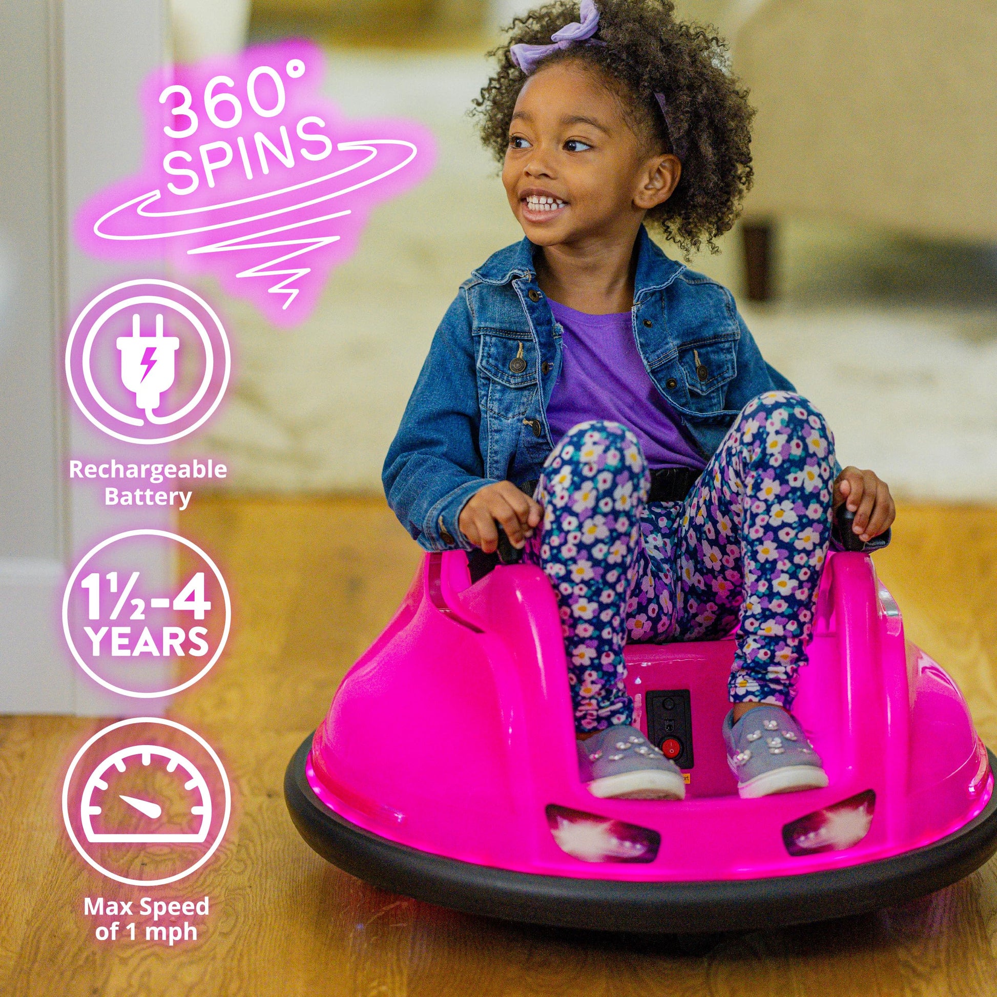 Flybar FunPark 6V Bumper Car – 360° Electric Ride-On Toy with LED Lights