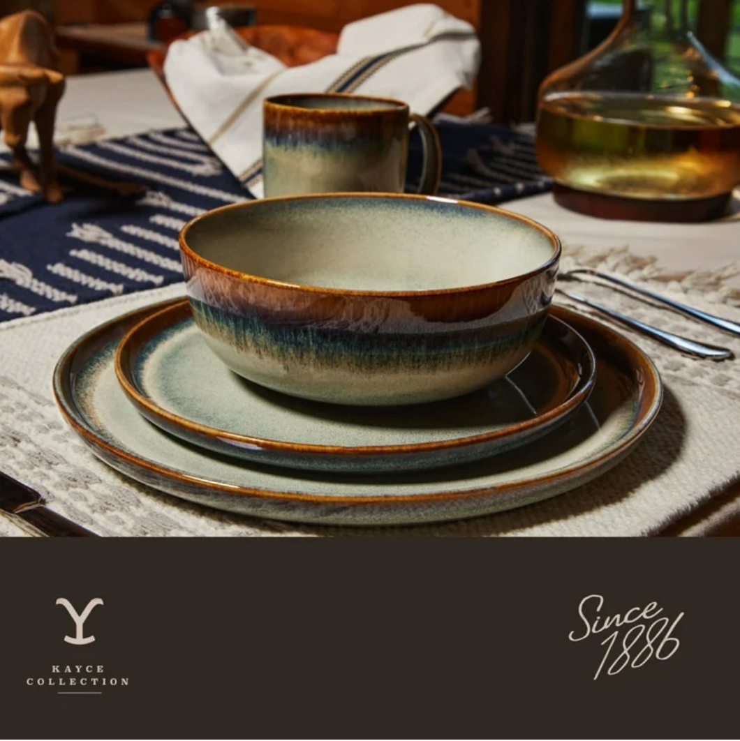 Yellowstone 12-Piece Ceramic Dinnerware Set, Kayce Collection