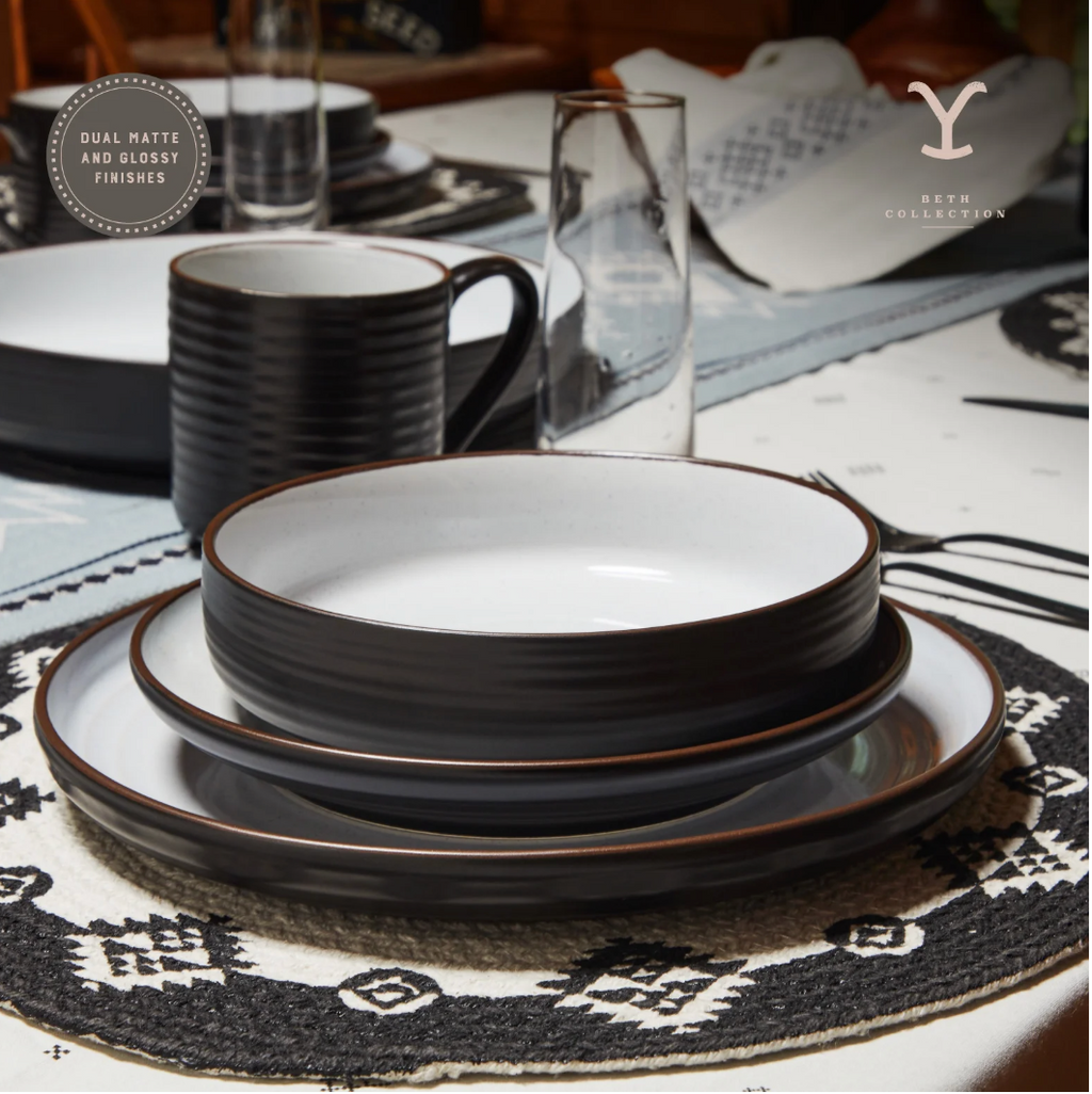 Yellowstone 12-Piece Ceramic Dinnerware Set, Beth Collection