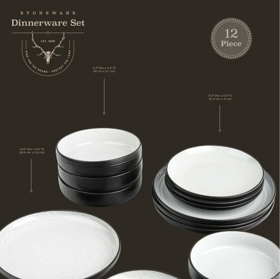 Yellowstone 12-Piece Ceramic Dinnerware Set, Beth Collection