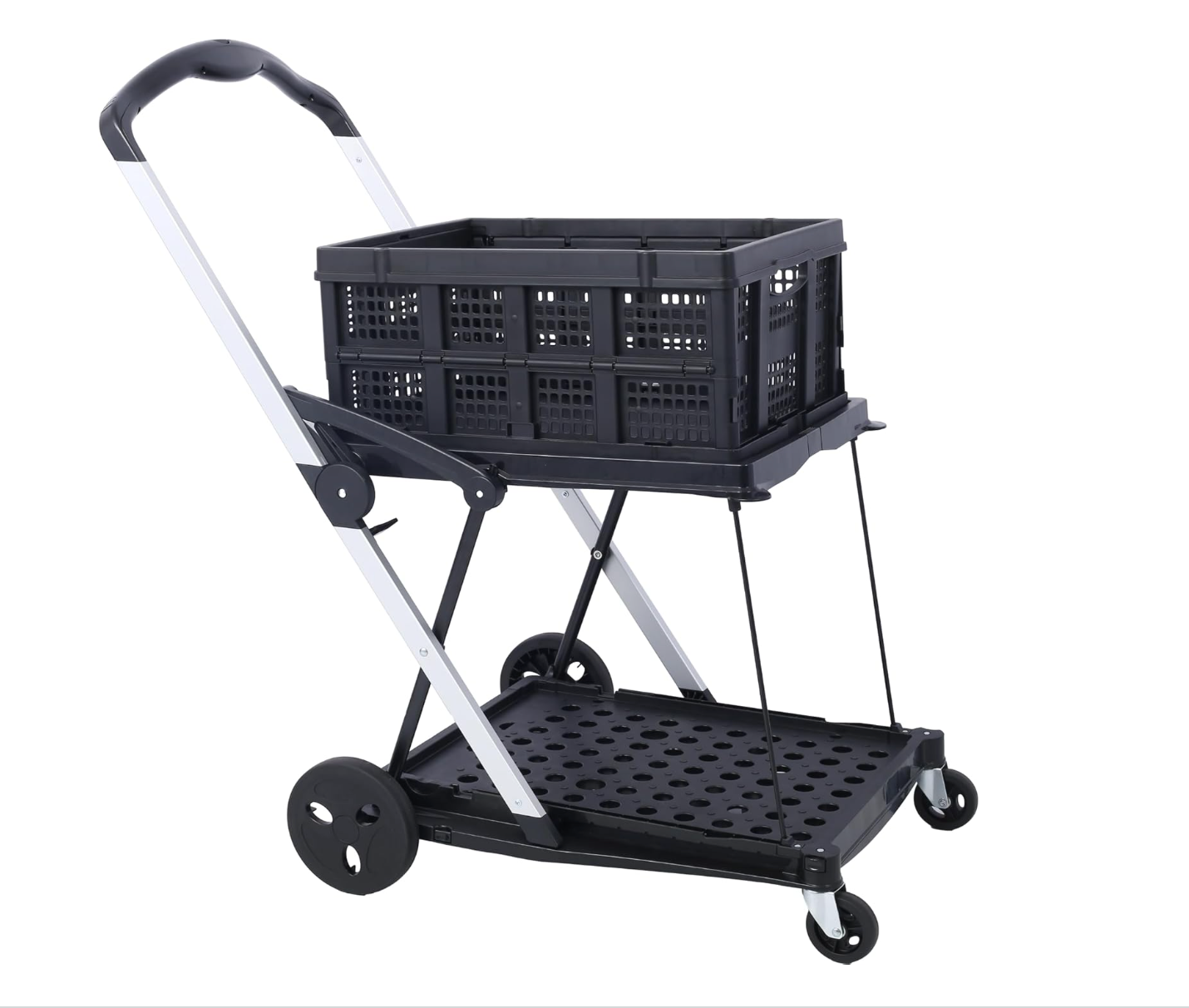 Folding Heavy-Duty Utility Shopping Cart with 360° Swivel Wheels