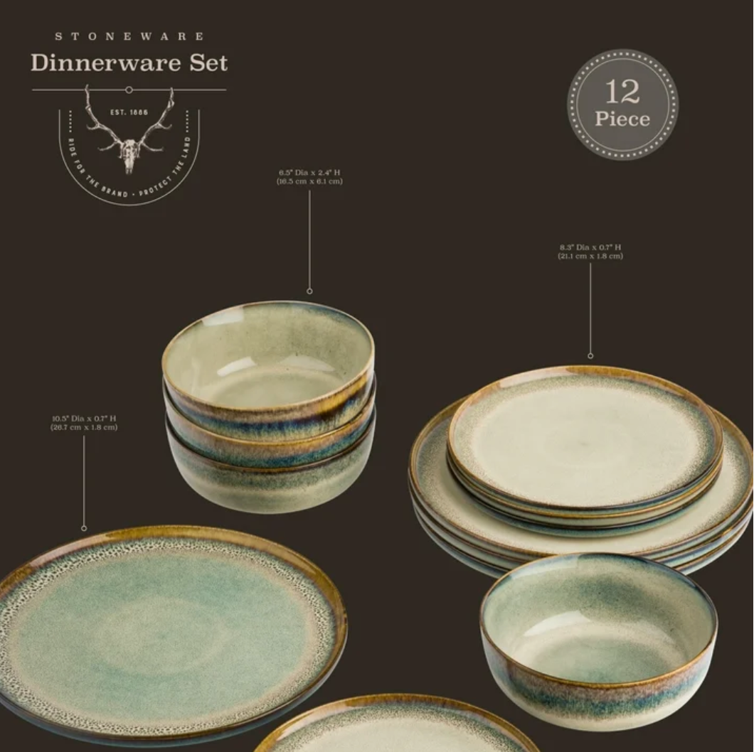 Yellowstone 12-Piece Ceramic Dinnerware Set, Kayce Collection