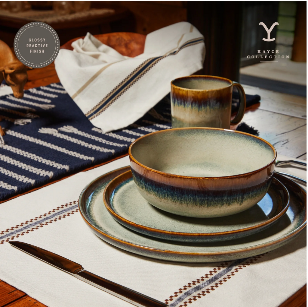 Yellowstone 12-Piece Ceramic Dinnerware Set, Kayce Collection